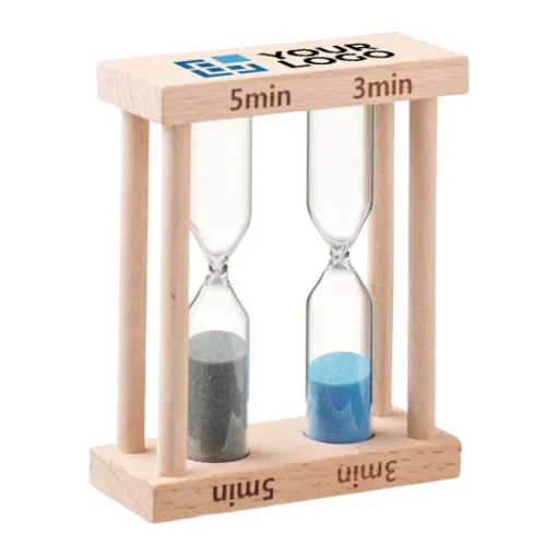 Gift Campaign Set di 2 clessidre con struttura in da 3 e 5 min con logo Double> Gadget Per Parrucchieri