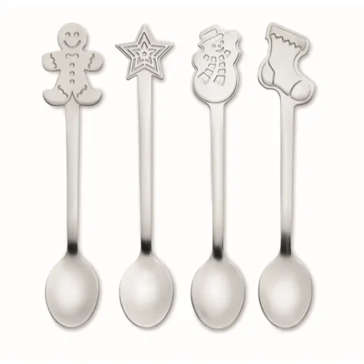 Gift Campaign Set di 4 cucchiaini in acciaio inox con decorazione natalizia> Gadget Natalizi