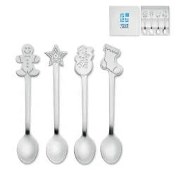 Gift Campaign Set di 4 cucchiaini in acciaio inox con decorazione natalizia></noscript> Gadget Natalizi