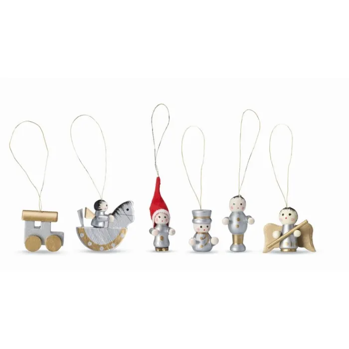 Gift Campaign Set di 6 decorazioni in legno per l'albero di Natale in scatola Wood> Gadget Natalizi