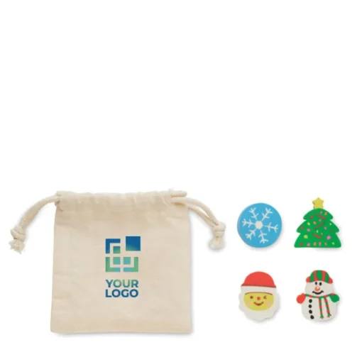 Gift Campaign Set di 4 gomme da cancellare natalizie in sacchettino in cotone> Gadget Natalizi