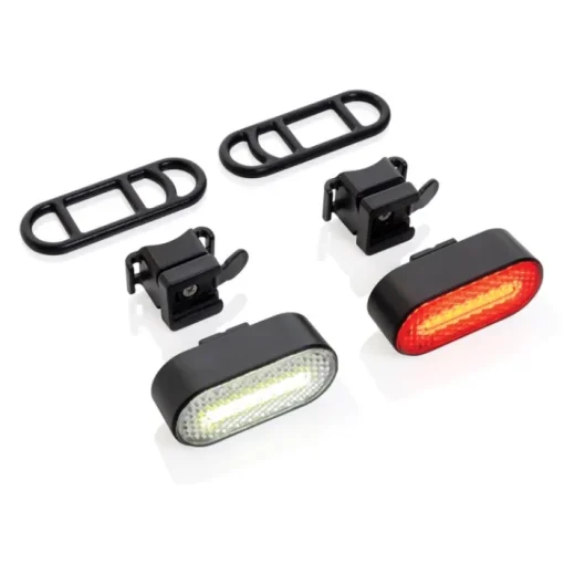 Gift Campaign Set di 2 luci per bici in plastica riciclata con 5 modalità di luce> Gadget Per Bicicletta