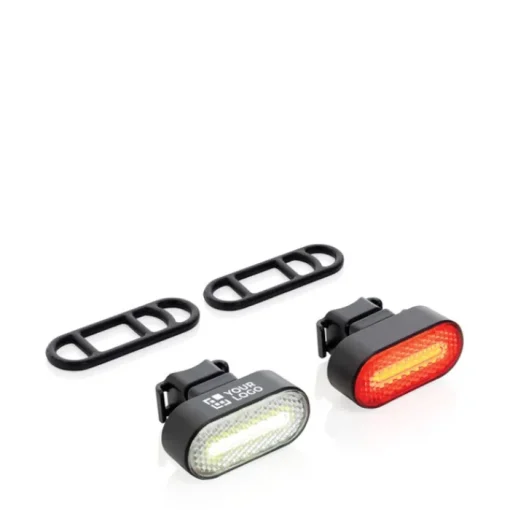 Gift Campaign Set di 2 luci per bici in plastica riciclata con 5 modalità di luce> Gadget Per Bicicletta