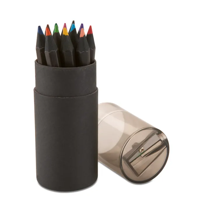 Gift Campaign Set di 12 matite colorate in scatola cilindrica con temperino Black> Regali Per Bambini|Matite Colorate