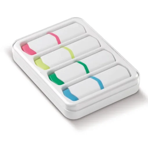 Gift Campaign Set di 4 mini evidenziatori in scatola con coperchio trasparente> Evidenziatori