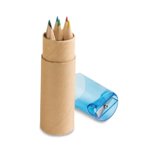 Gift Campaign Set di 6 pastelli in contenitore cilindrico con temperino Combi Small> Gadget Per La Scuola|Matite Colorate