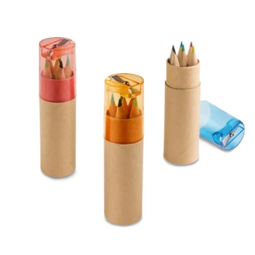Gift Campaign Set di 6 pastelli in contenitore cilindrico con temperino Combi Small> Gadget Per La Scuola|Matite Colorate