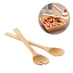 Gift Campaign Set di 2 posate da insalata in legno di bambù con logo inciso Bamboo></noscript> Altri Utensili Da Cucina