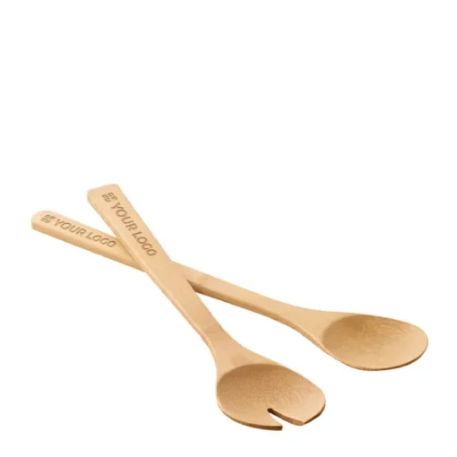 Gift Campaign Set di 2 posate da insalata in legno di bambù con logo inciso Bamboo> Altri Utensili Da Cucina