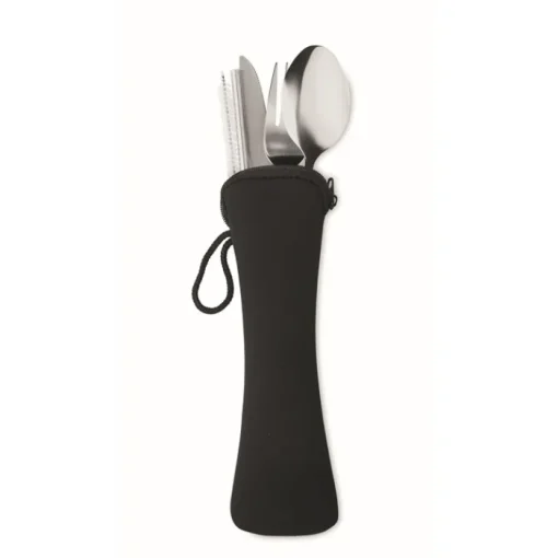 Gift Campaign Set di posate con logo in acciaio inox in un sacchetto di neoprene nero> Altri Utensili Da Cucina