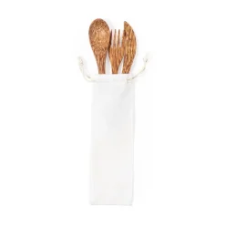 Gift Campaign Set di posate con logo in noce di cocco con sacchetto di cotone Coco> Altri Utensili Da Cucina