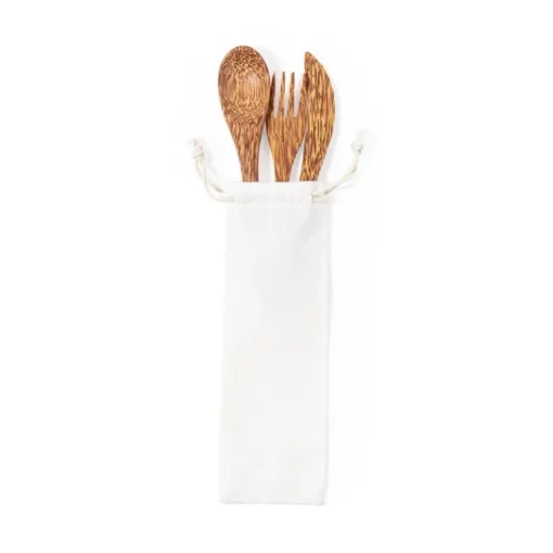 Gift Campaign Set di posate con logo in noce di cocco con sacchetto di cotone Coco> Altri Utensili Da Cucina