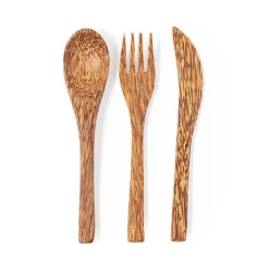 Gift Campaign Set di posate con logo in noce di cocco con sacchetto di cotone Coco></noscript> Altri Utensili Da Cucina