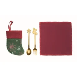 Gift Campaign Set di posate da dessert e tovagliolo in piccola calza della Befana> Gadget Natalizi