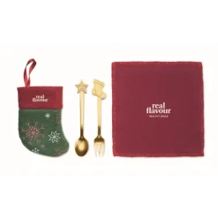 Gift Campaign Set di posate da dessert e tovagliolo in piccola calza della Befana></noscript> Gadget Natalizi