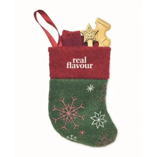 Gift Campaign Set di posate da dessert e tovagliolo in piccola calza della Befana> Gadget Natalizi