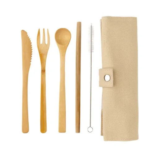 Gift Campaign Set di posate e cannuccia realizzate in bambù con spazzolino Natura> Altri Utensili Da Cucina