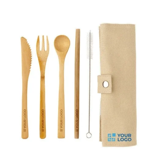 Gift Campaign Set di posate e cannuccia realizzate in bambù con spazzolino Natura> Altri Utensili Da Cucina