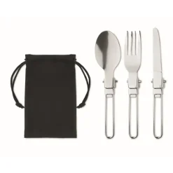 Gift Campaign Set di posate in acciaio inox pieghevoli in sacchetto d'RPET Inox Camping> Altri Utensili Da Cucina