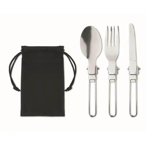 Gift Campaign Set di posate in acciaio inox pieghevoli in sacchetto d'RPET Inox Camping> Altri Utensili Da Cucina