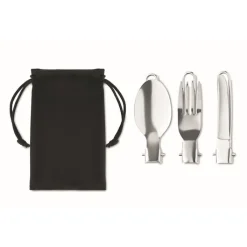 Gift Campaign Set di posate in acciaio inox pieghevoli in sacchetto d'RPET Inox Camping> Altri Utensili Da Cucina