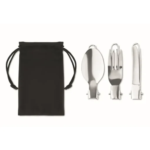 Gift Campaign Set di posate in acciaio inox pieghevoli in sacchetto d'RPET Inox Camping> Altri Utensili Da Cucina