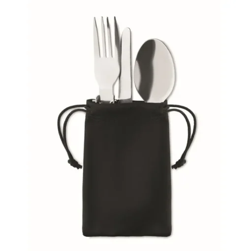 Gift Campaign Set di posate in acciaio inox pieghevoli in sacchetto d'RPET Inox Camping> Altri Utensili Da Cucina