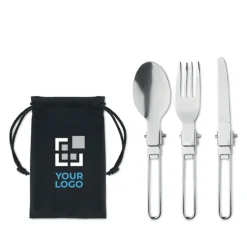 Gift Campaign Set di posate in acciaio inox pieghevoli in sacchetto d'RPET Inox Camping></noscript> Altri Utensili Da Cucina