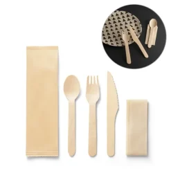 Gift Campaign Set di posate monouso in legno con tovagliolo Complete></noscript> Altri Utensili Da Cucina