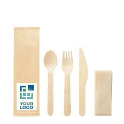 Gift Campaign Set di posate monouso in legno con tovagliolo Complete></noscript> Altri Utensili Da Cucina