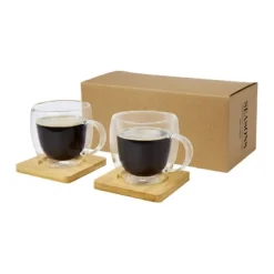 Gift Campaign Set due tazze piccole caffè doppia parete tappo bambù 250ml Macchiato> Tazzine Da Caffè E Tazze Tè