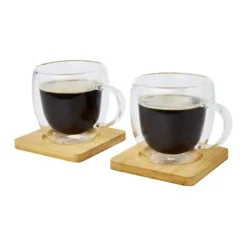 Gift Campaign Set due tazze piccole caffè doppia parete tappo bambù 250ml Macchiato> Tazzine Da Caffè E Tazze Tè