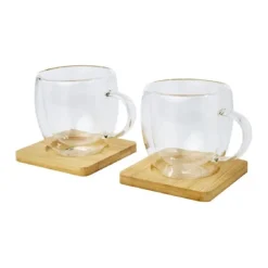 Gift Campaign Set due tazze piccole caffè doppia parete tappo bambù 250ml Macchiato><noscript><img width=