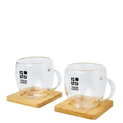 Gift Campaign Set due tazze piccole caffè doppia parete tappo bambù 250ml Macchiato><noscript><img width=