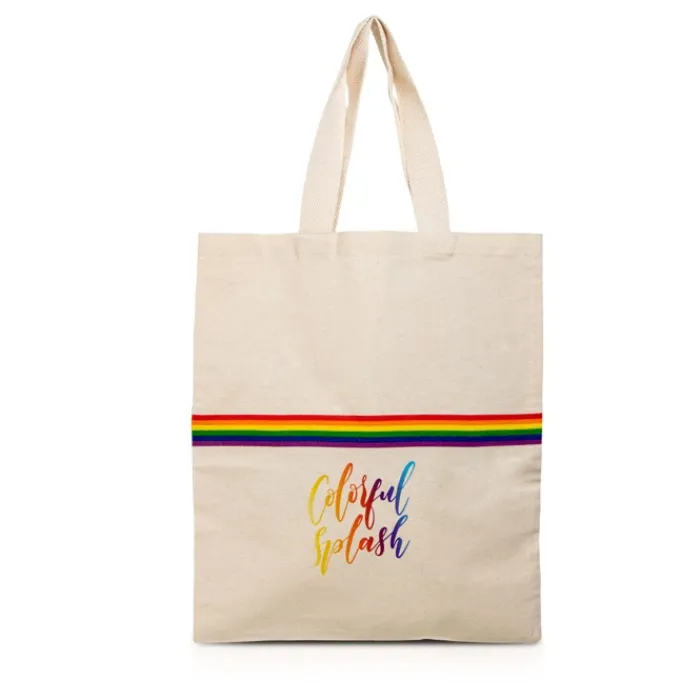 Gift Campaign Shopper con fascia multicolore e manici lunghi in cotone 180 g/m2> Shopper In Cotone Personalizzate