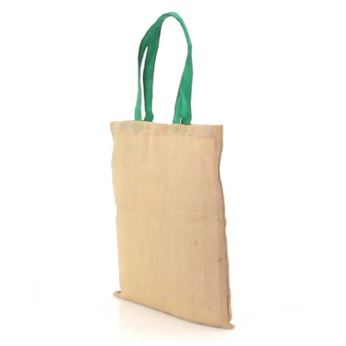 Gift Campaign Shopper con logo in iuta e cotone con manici colorati Jute Grocery> Borse In Juta|Tote Bag Personalizzate