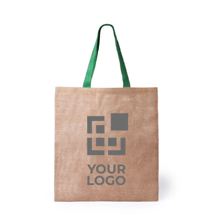 Gift Campaign Shopper con logo in iuta e cotone con manici colorati Jute Grocery> Borse In Juta|Tote Bag Personalizzate