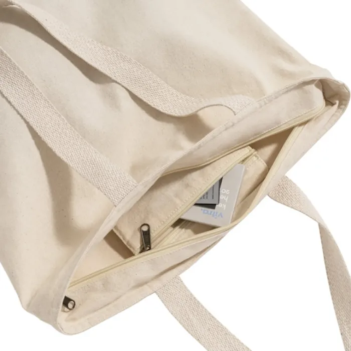 Gift Campaign Shopper di cotone con logo con cerniera e tasca interna 280 g/m2 Zipper> Shopper In Cotone Personalizzate