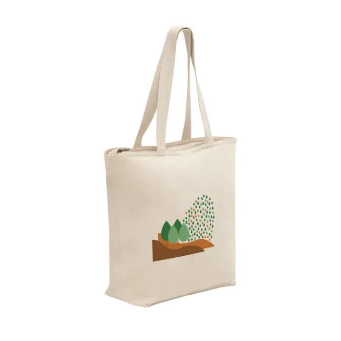 Gift Campaign Shopper di cotone con logo con cerniera e tasca interna 280 g/m2 Zipper> Shopper In Cotone Personalizzate