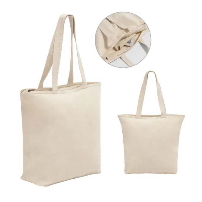 Gift Campaign Shopper di cotone con logo con cerniera e tasca interna 280 g/m2 Zipper> Shopper In Cotone Personalizzate