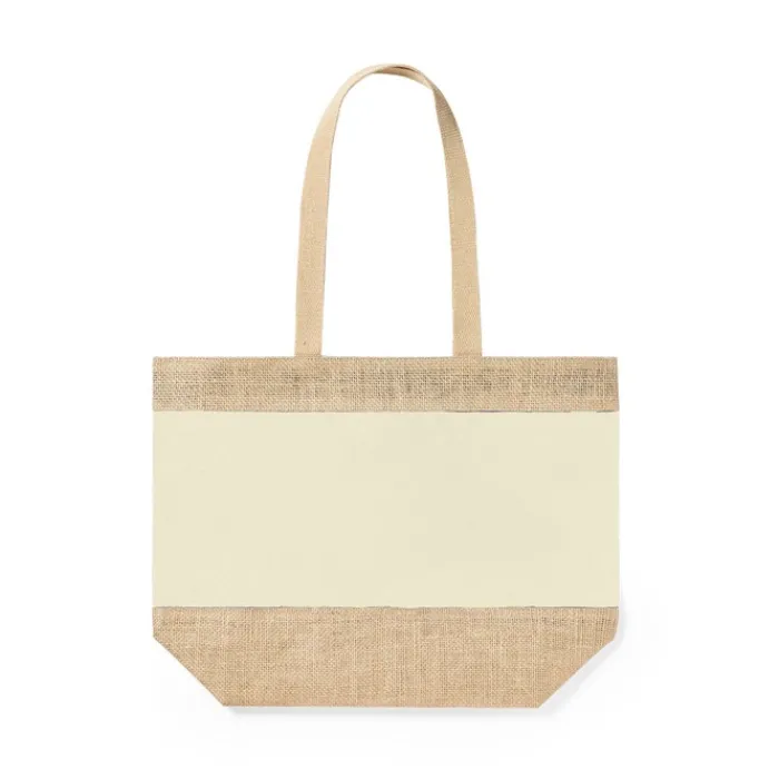 Gift Campaign Shopper in juta e cotone laminato manici lunghi Menorca> Borse In Juta