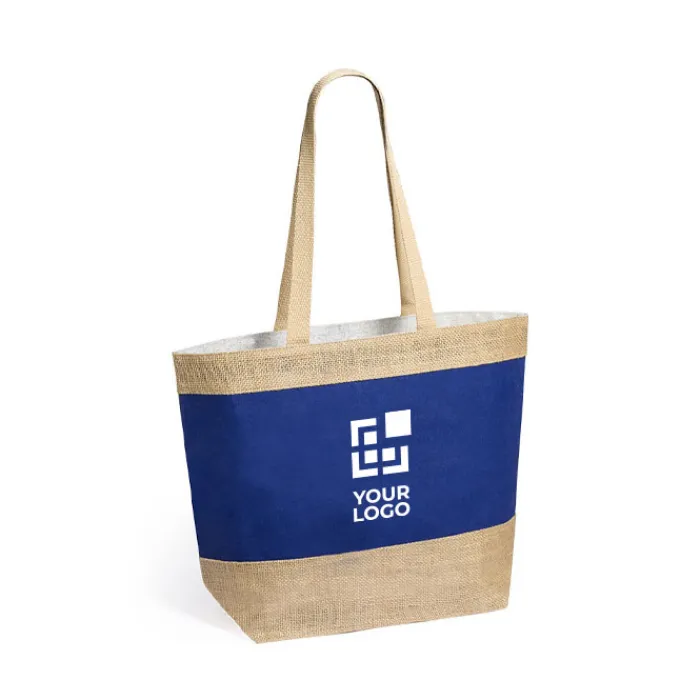Gift Campaign Shopper in juta e cotone laminato manici lunghi Menorca> Borse In Juta