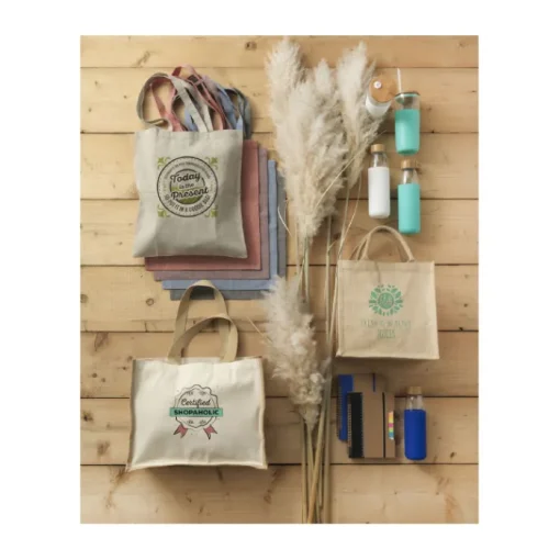 Gift Campaign Shopper in juta personalizzate con scritta manici colorati Jute Side> Borse In Juta|Borse Di Tela Personalizzate