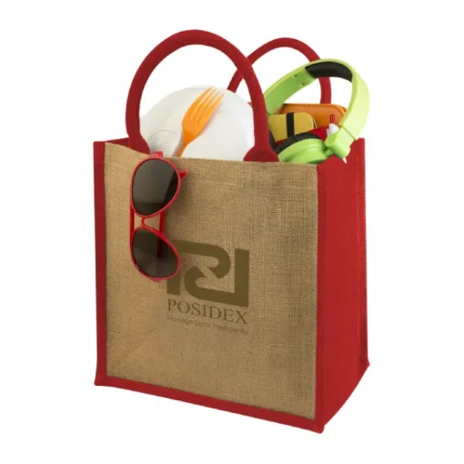 Gift Campaign Shopper in juta personalizzate con scritta manici colorati Jute Side> Borse In Juta|Borse Di Tela Personalizzate