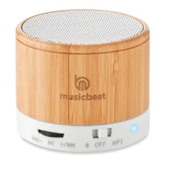 Gift Campaign Speaker bluetooth 4.2 cilindrico in ABS in bambù con luce LED Natura></noscript> Casse Personalizzate