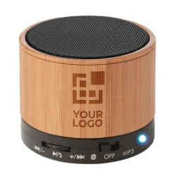 Gift Campaign Speaker bluetooth 4.2 cilindrico in ABS in bambù con luce LED Natura></noscript> Casse Personalizzate