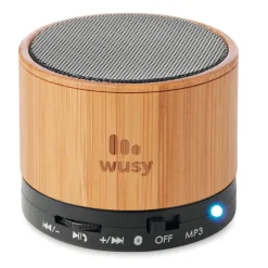 Gift Campaign Speaker bluetooth 4.2 cilindrico in ABS in bambù con luce LED Natura></noscript> Casse Personalizzate