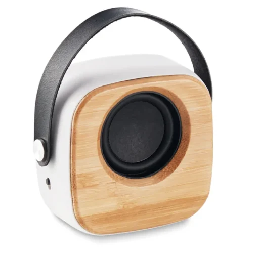 Gift Campaign Speaker bluetooth 5.0 con logo in ABS bambù e manico in PU Scandinavia> Casse Personalizzate