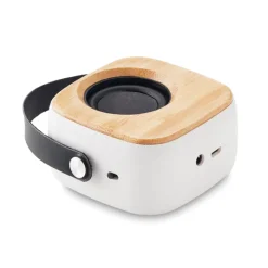 Gift Campaign Speaker bluetooth 5.0 con logo in ABS bambù e manico in PU Scandinavia> Casse Personalizzate