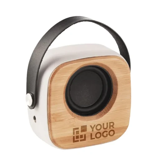 Gift Campaign Speaker bluetooth 5.0 con logo in ABS bambù e manico in PU Scandinavia> Casse Personalizzate